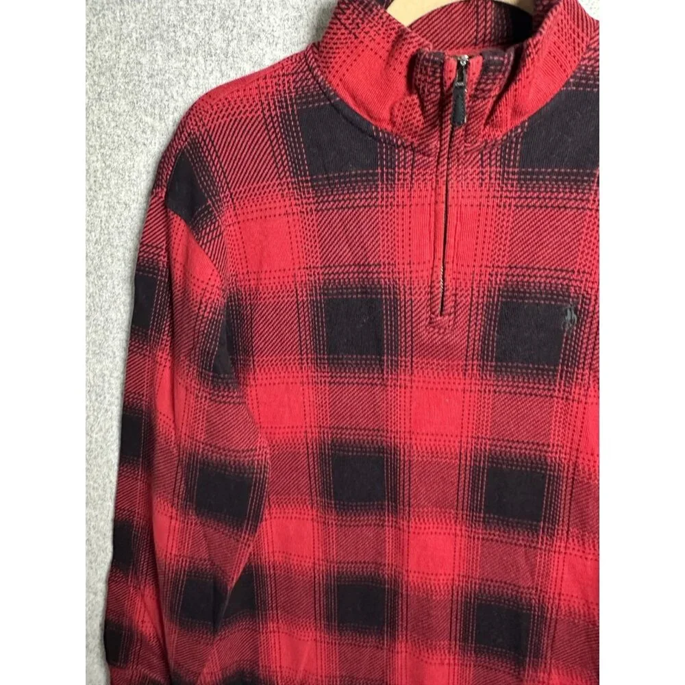 Polo Ralph‎ Lauren Medium 1/4 Zip Long Sleeve Top Mens Buffalo Plaid Mock Neck